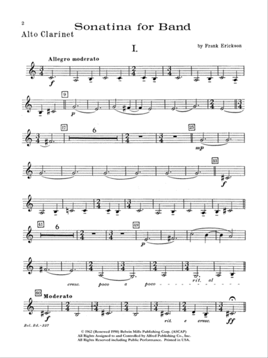 Sonatina for Band: E-flat Alto Clarinet Concert Band scores gallery preview page 1
