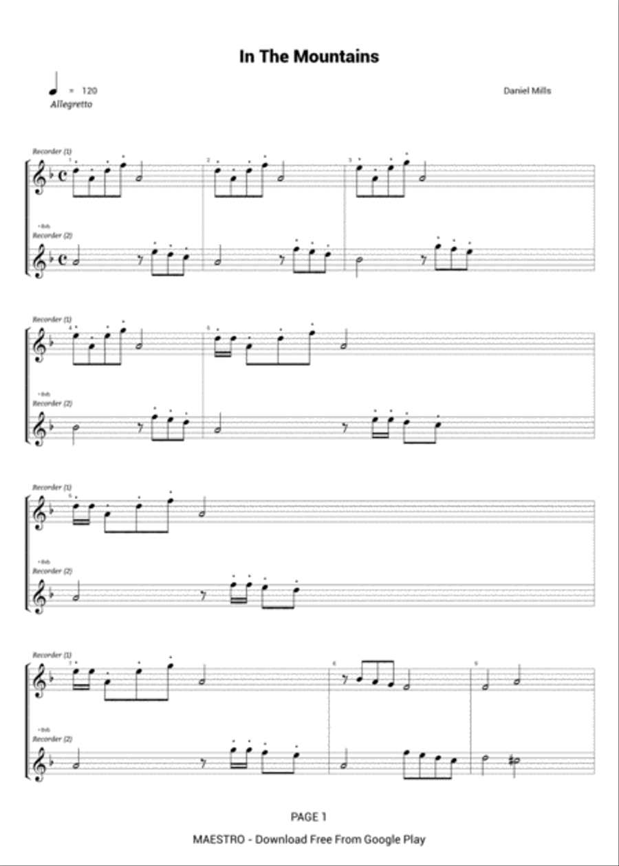 In The Mountains In The Mountains Woodwind Duet scores gallery preview page 1