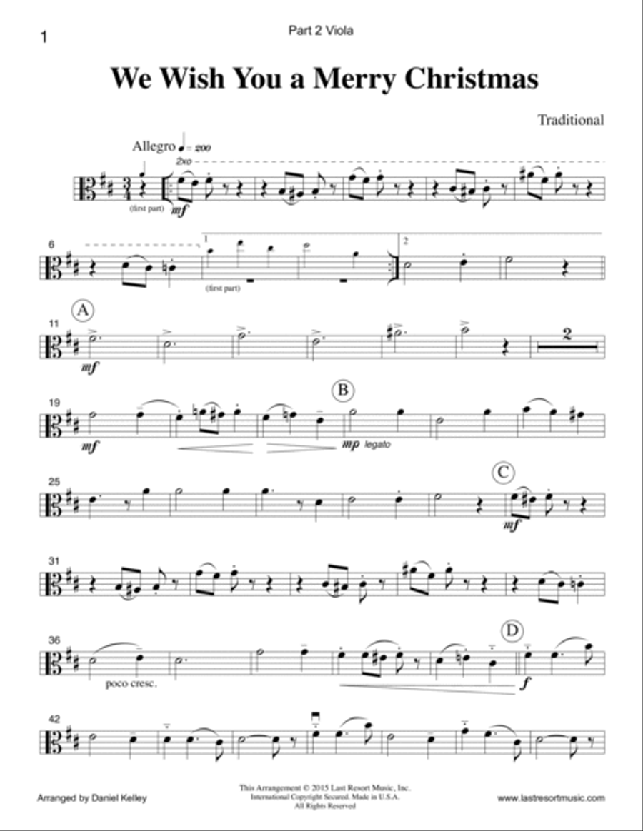 We Wish You a Merry Christmas for String Trio (Violin, Viola & Cello) Set of 3 Parts Small Ensemble scores gallery preview page 4