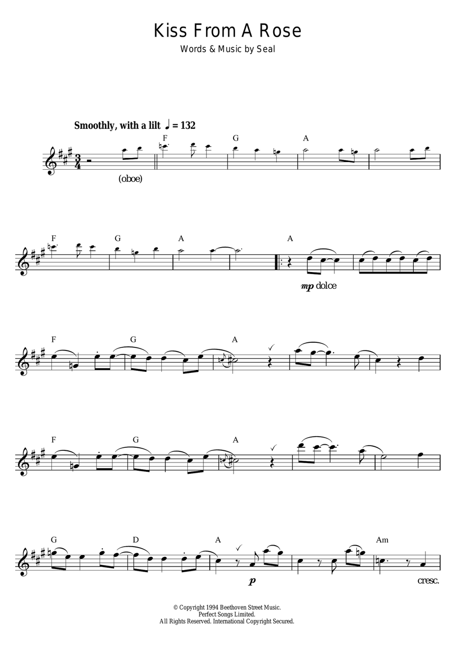 Kiss From A Rose Saxophone Solo scores gallery preview page 1