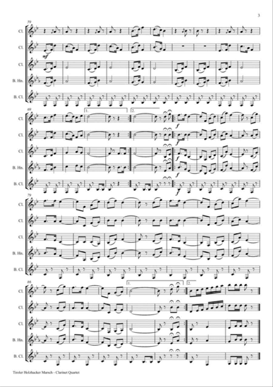 Tiroler Holzhacker Marsch - German Polka March Octoberfest - Clarinet Quartet - Eb Clarinet Quartet scores gallery preview page 3