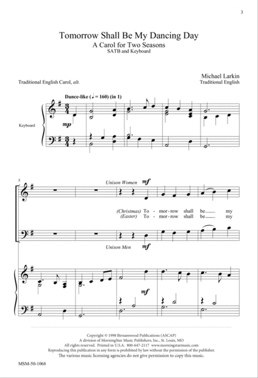 Tomorrow Shall Be My Dancing Day 4-Part scores gallery preview page 1
