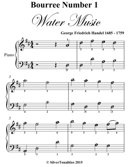 Bourree Number 1 Water Music Easy Piano Sheet Music