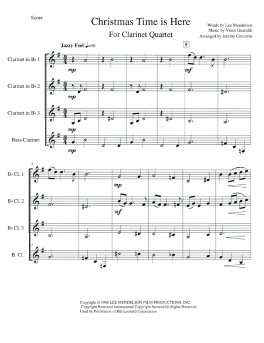 Christmas Time Is Here Woodwind Quartet scores gallery preview page 1
