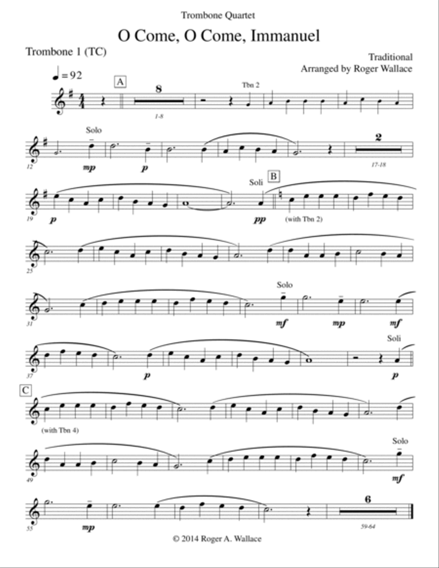 O Come, O Come, Immanuel (Emmanuel) - Trombone Quartet Brass Quartet scores gallery preview page 5