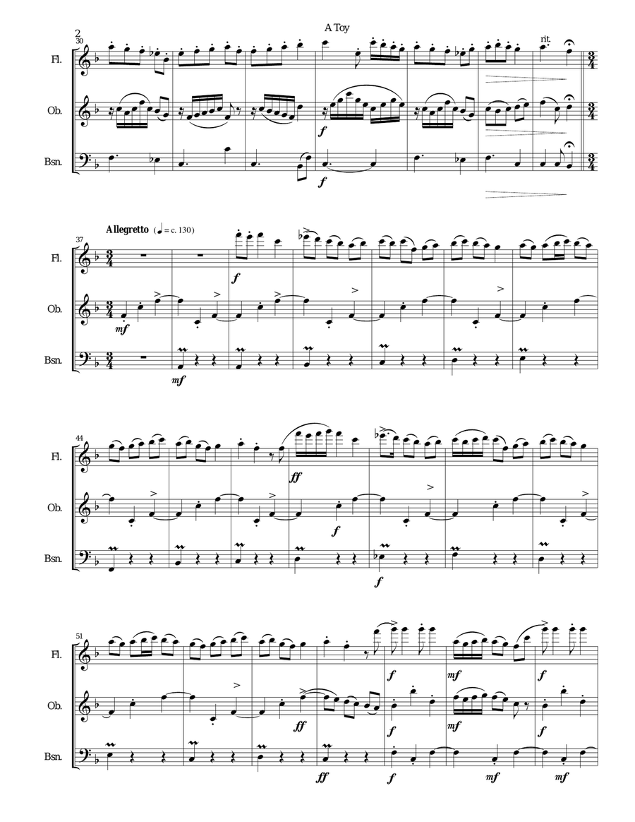 A Toy for wind trio (flute, oboe, bassoon) Woodwind Trio scores gallery preview page 2
