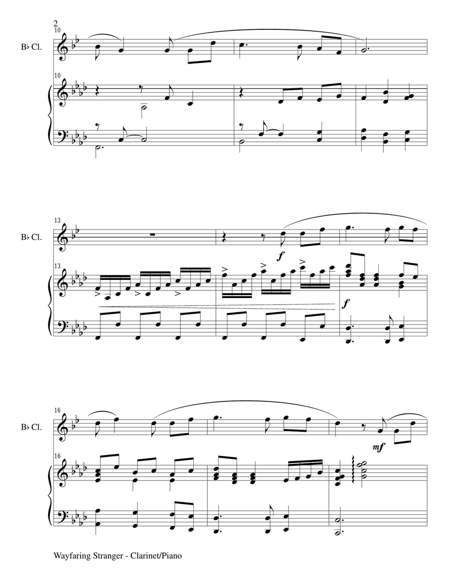WAYFARING STRANGER (Bb Clarinet/Piano and ClarinetPart) B-Flat Clarinet scores gallery preview page 2
