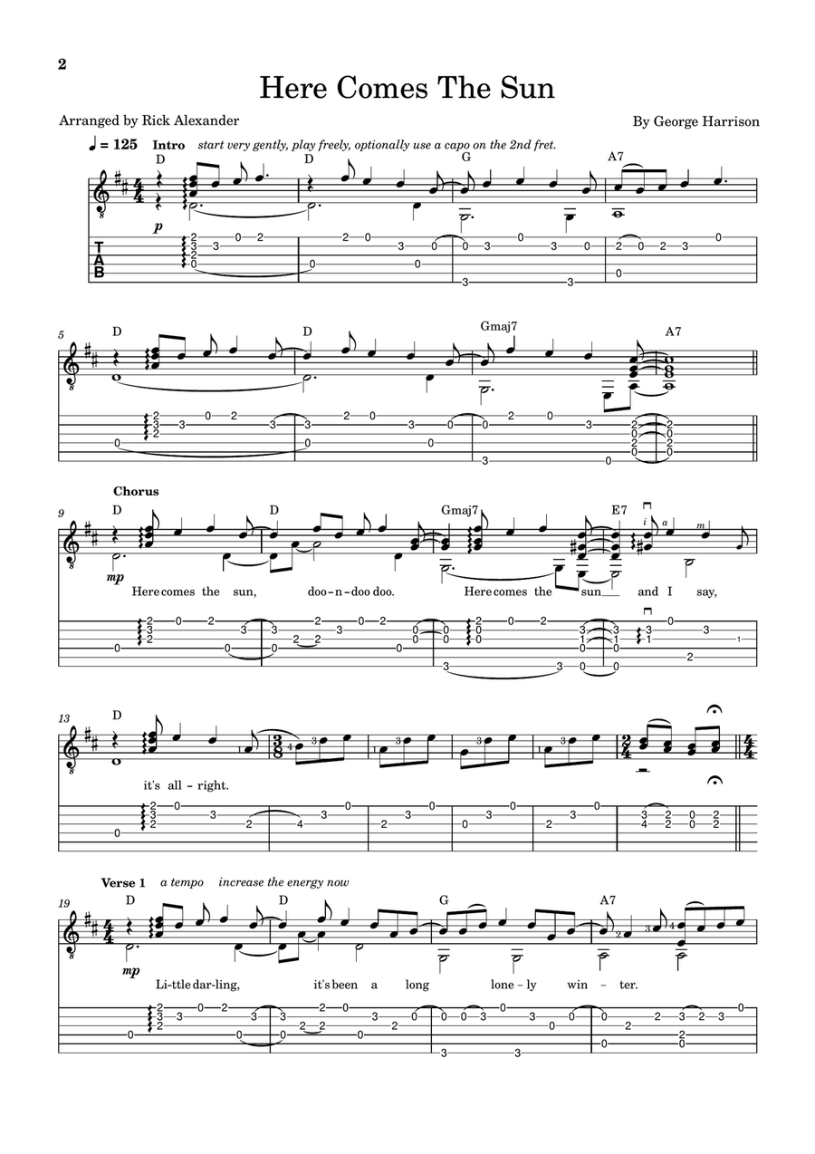 Here Comes The Sun Acoustic Guitar scores gallery preview page 2