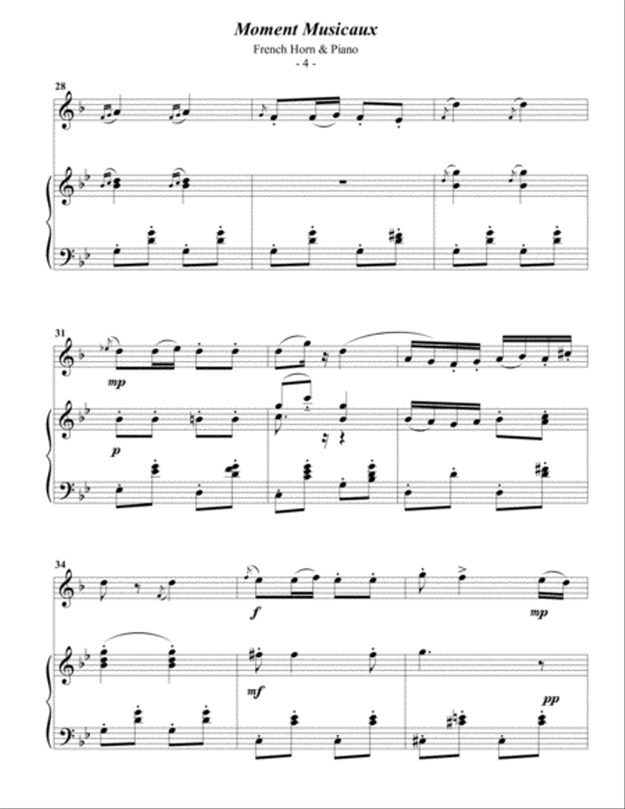 Schubert: Moment Musicaux for French Horn & Piano Horn scores gallery preview page 4