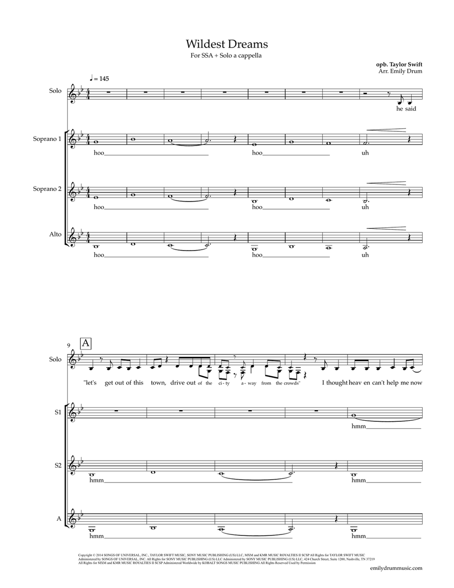 Wildest Dreams SSA scores gallery preview page 1
