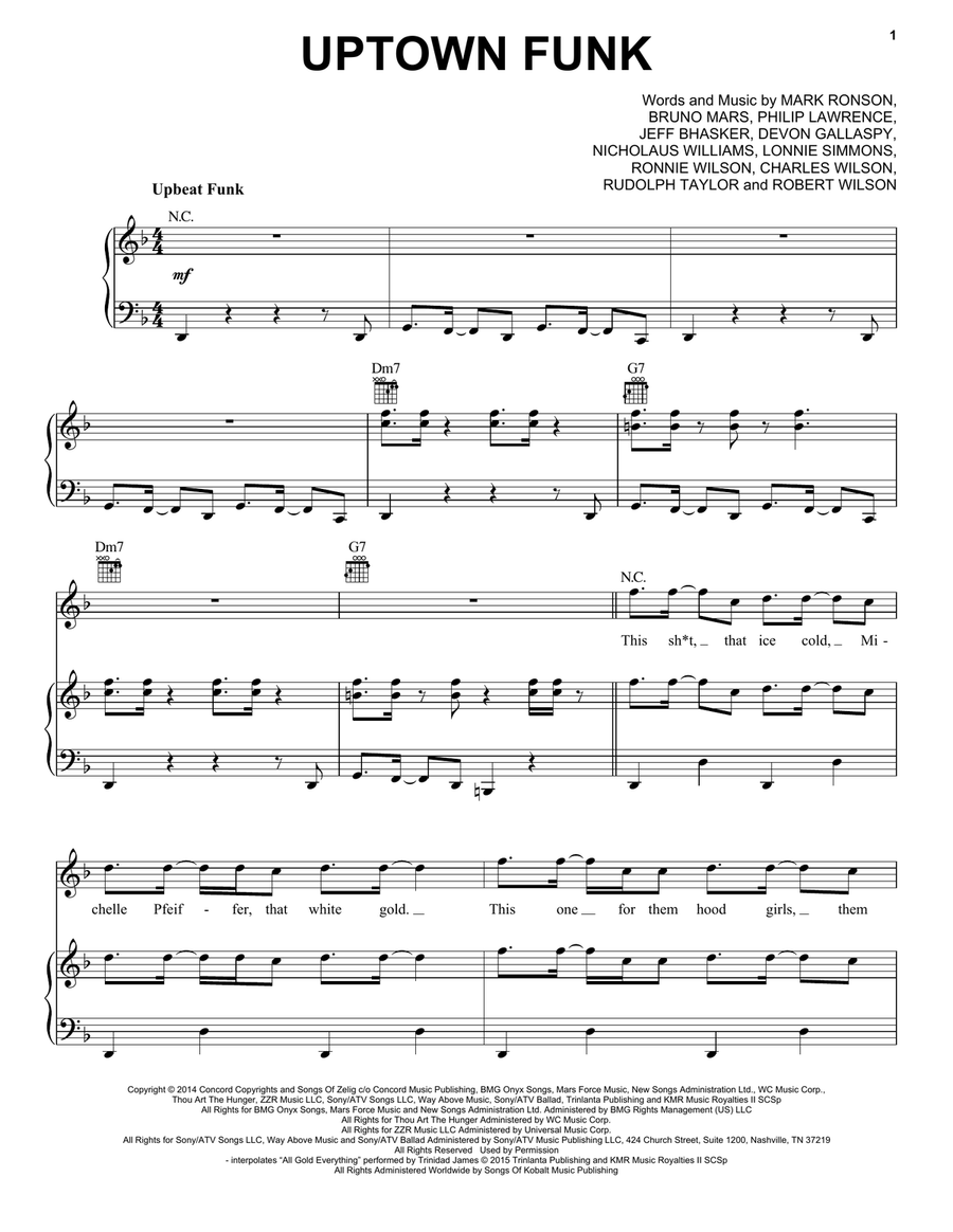 Uptown Funk (feat. Bruno Mars) Piano, Vocal, Guitar scores gallery preview page 1