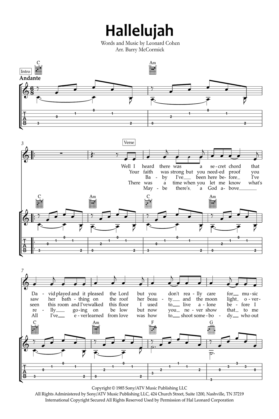 Hallelujah Acoustic Guitar scores gallery preview page 1