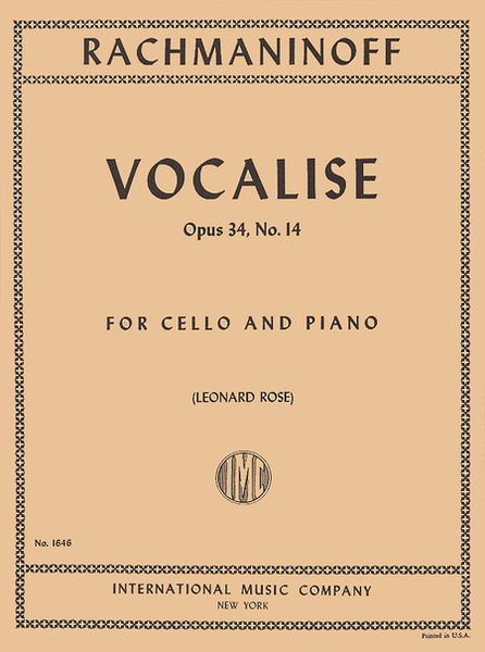 Vocalise - Opus 34, No. 14 by Sergei Rachmaninoff Piano Accompaniment - Sheet Music