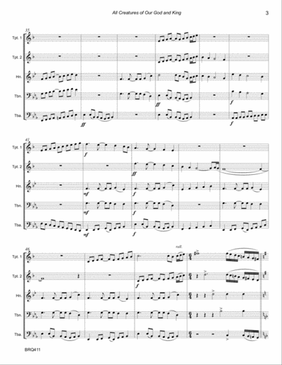 ALL CREATURES OF OUR GOD AND KING - BRASS QUINTET (unaccompanied) Brass Quintet scores gallery preview page 3