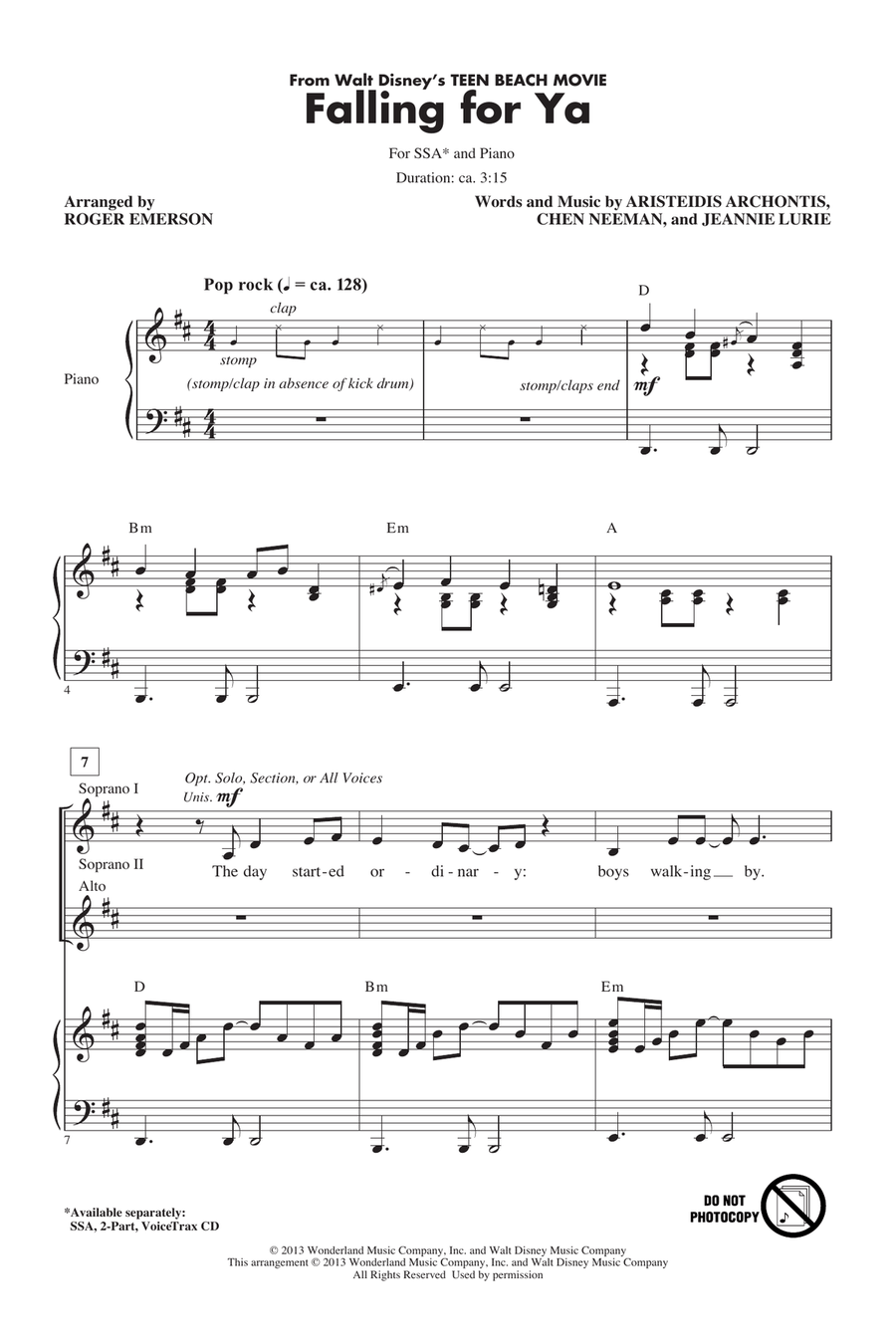 Falling For Ya (from Teen Beach Movie) SSA scores gallery preview page 1
