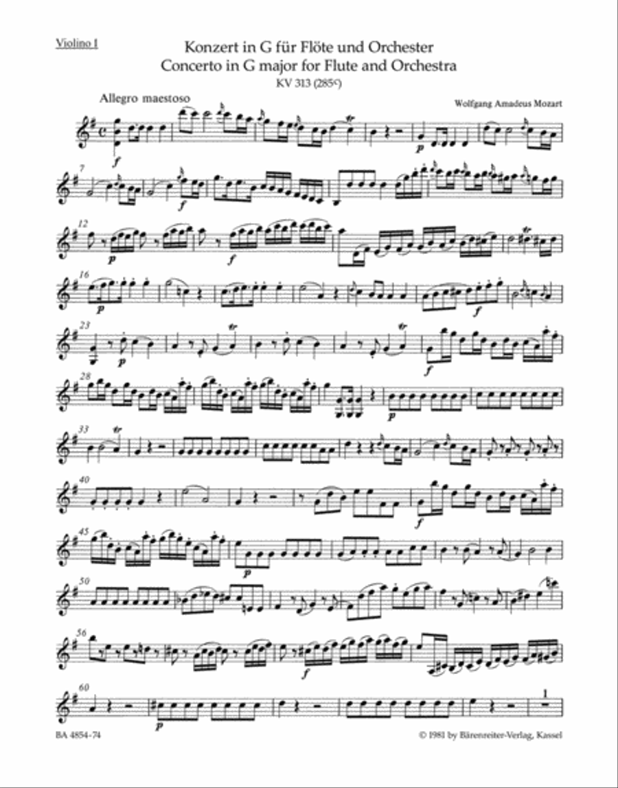 Concerto for Flute and Orchestra G major, KV 313 (285c) Flute scores gallery preview page 1