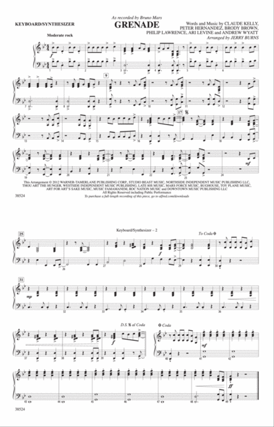 Grenade: Keyboard/Synthesizer Marching Band scores gallery preview page 1
