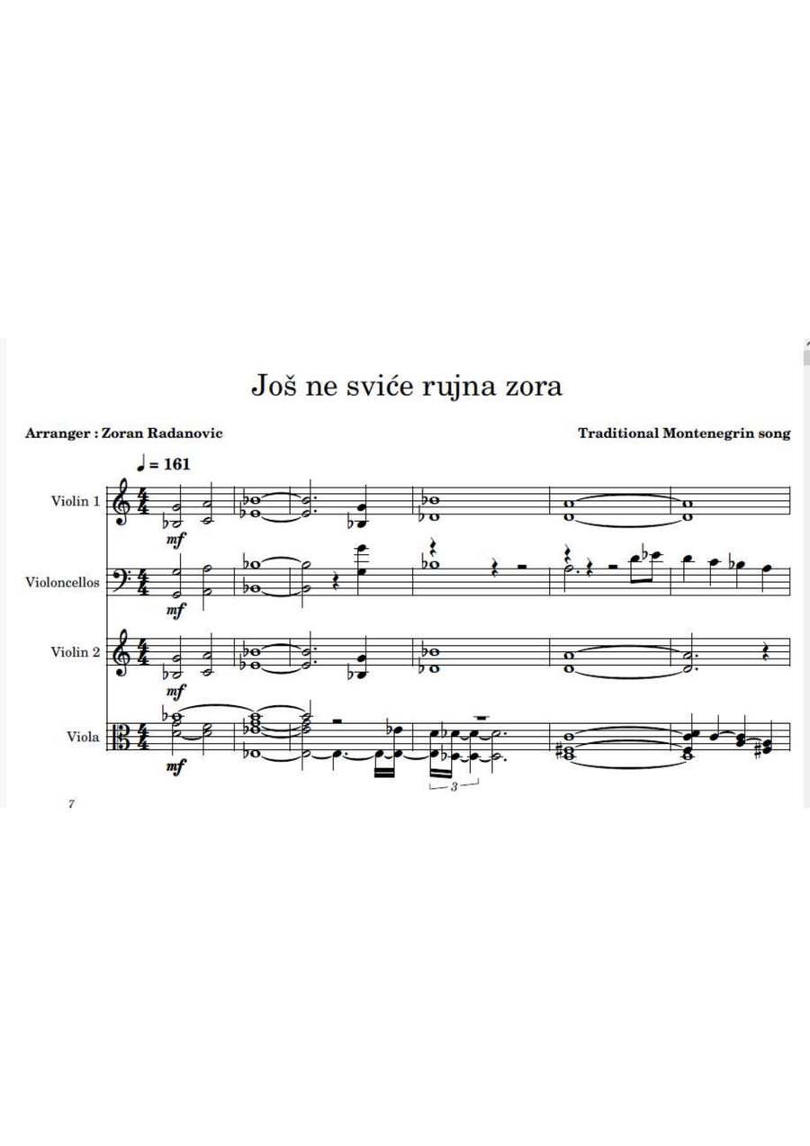 Još ne sviće rujna zora - for string quartet String Quartet scores gallery preview page 1