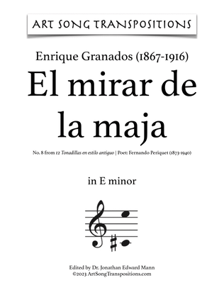 Book cover for GRANADOS: El mirar de la maja (transposed to E minor)