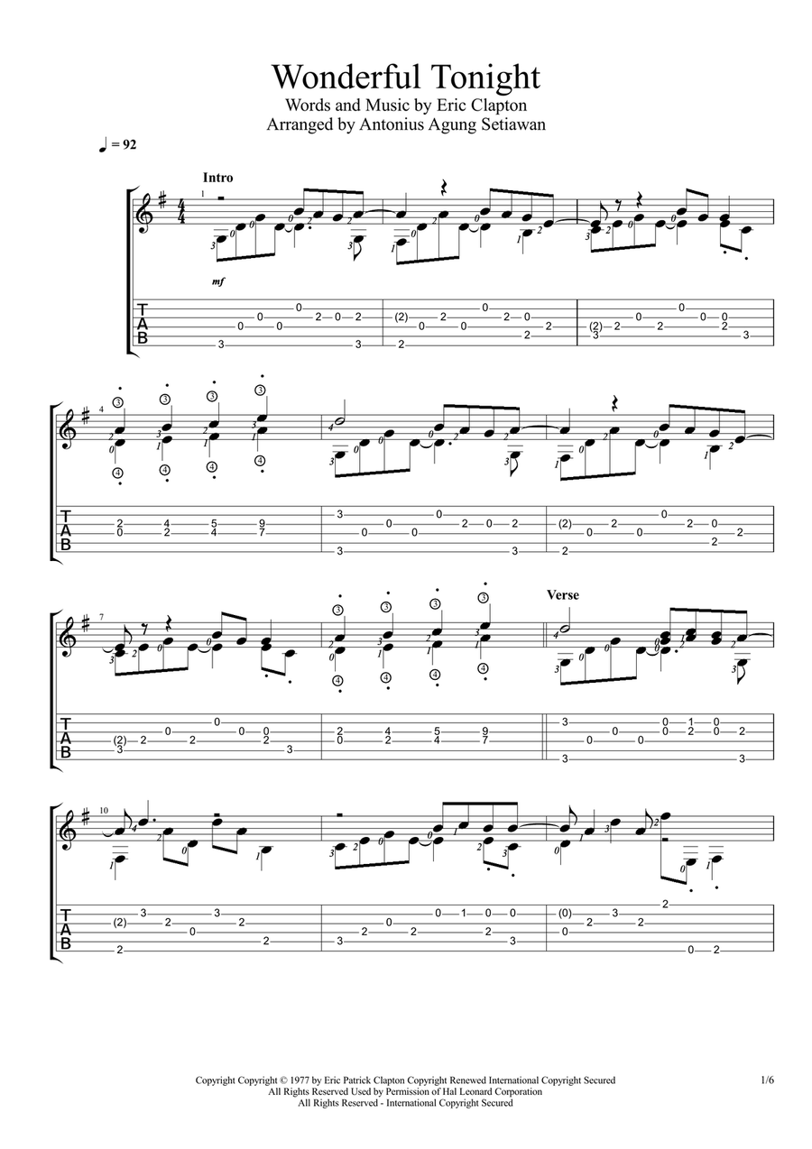 Wonderful Tonight Acoustic Guitar scores gallery preview page 1