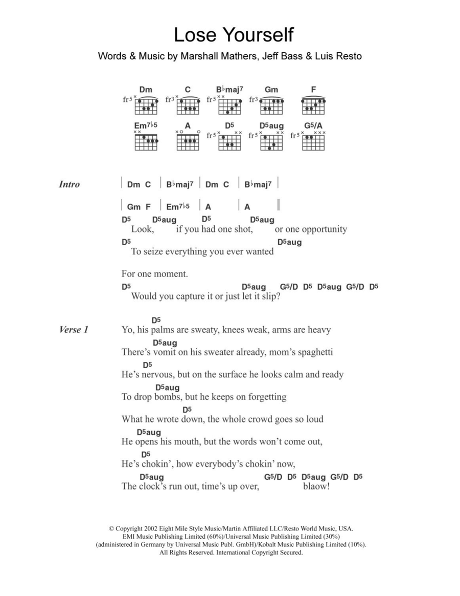 Lose Yourself Acoustic Guitar scores gallery preview page 1