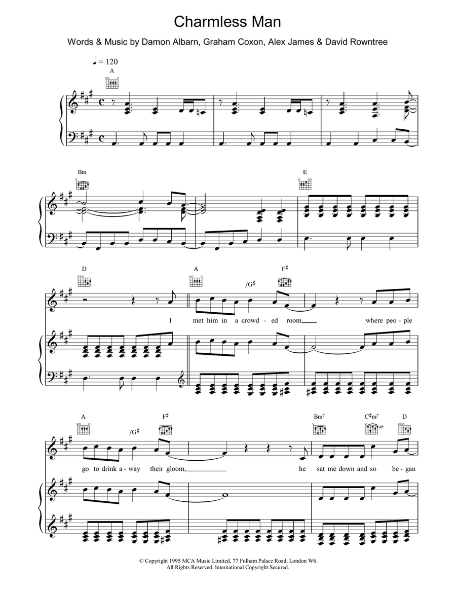 Charmless Man Piano, Vocal, Guitar scores gallery preview page 1