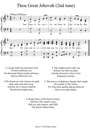 Thou Great Jehovah. Another new tune to a wonderful William Williams hymn.