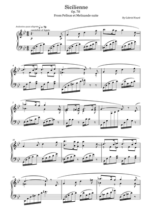 Book cover for Gabriel Fauré - Sicilienne Op. 78 - For Piano Solo - Original
