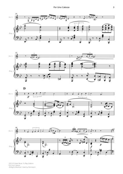 Por Una Cabeza - Bb Clarinet and Piano - Advanced (Full Score and Parts) image number null