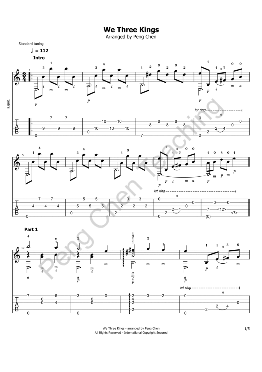 We Three Kings Acoustic Guitar scores gallery preview page 1