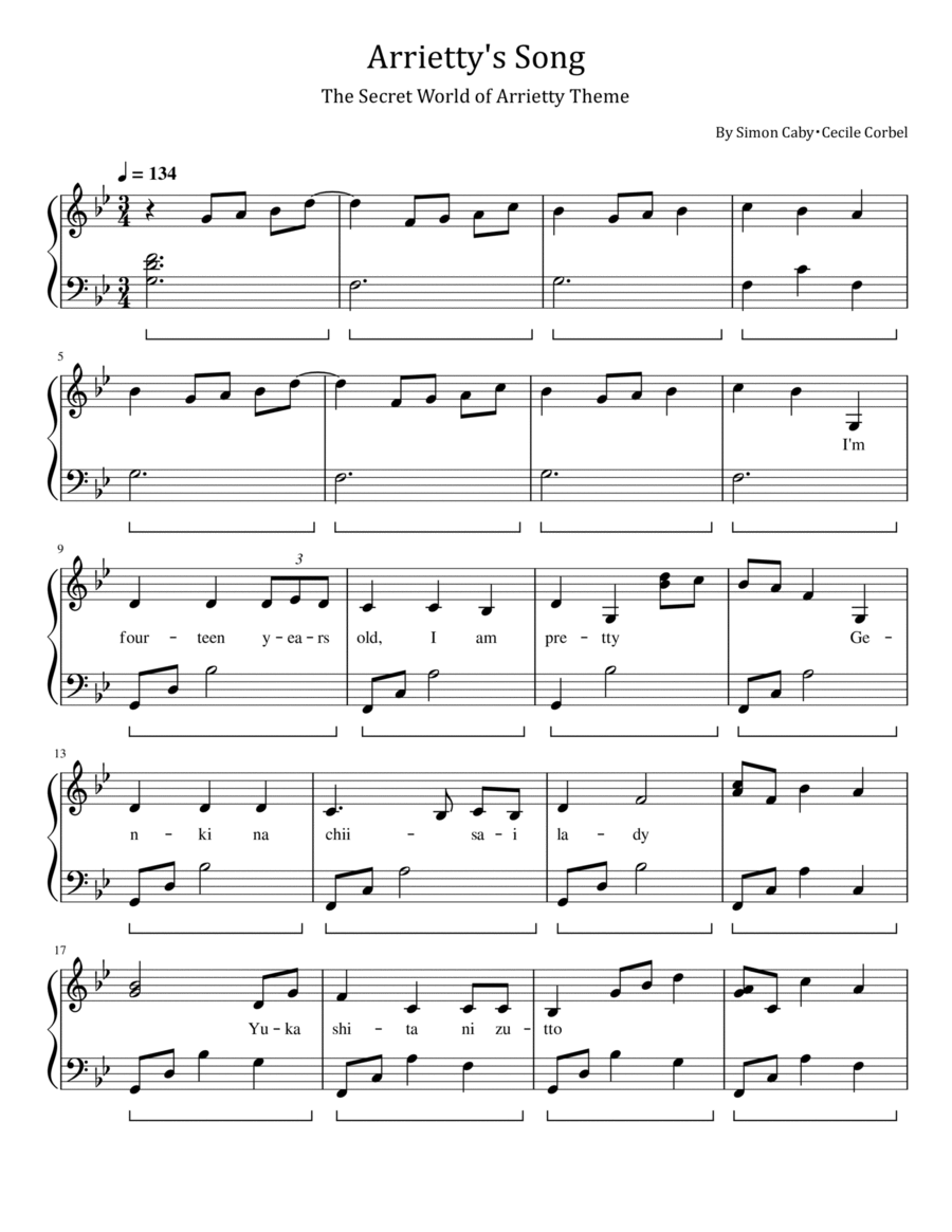 Arrietty's Song (english Version) Easy Piano scores gallery preview page 1