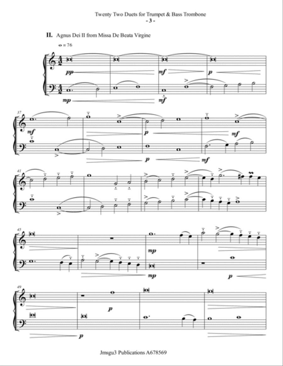 Josquin: 22 Duets for Trumpet & Bass Trombone Brass Duet scores gallery preview page 3