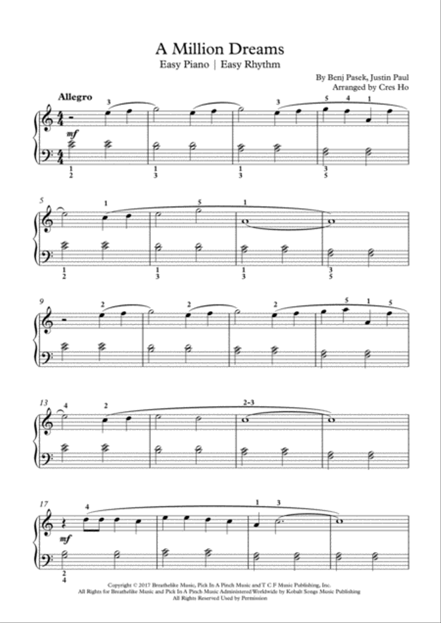 A Million Dreams Piano Solo scores gallery preview page 1