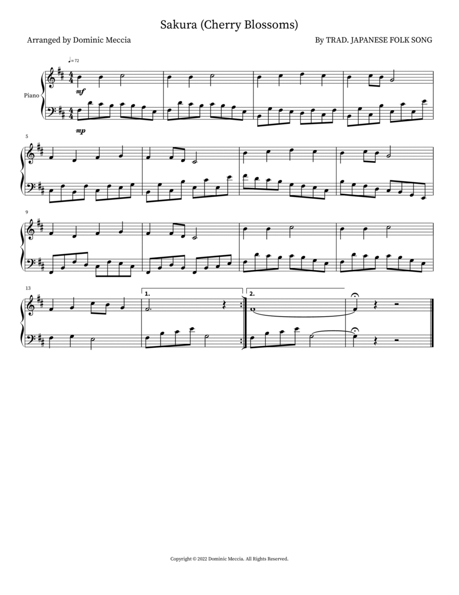 Sakura (Cherry Blossoms) Easy Piano scores gallery preview page 1