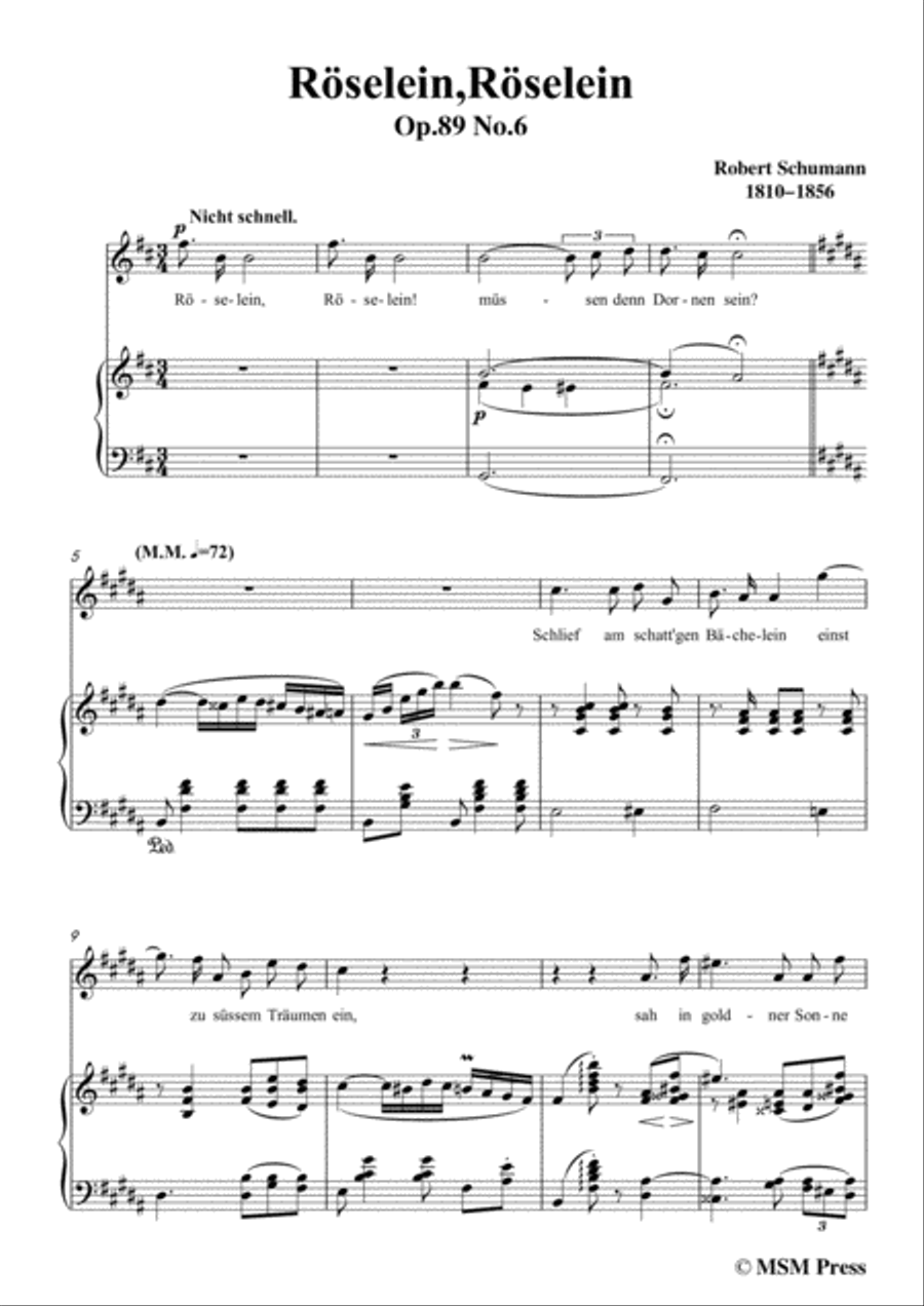 Schumann-Röselein,Röselein,in B Major,for Voice and Piano Voice Solo scores gallery preview page 3