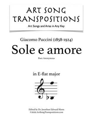Book cover for PUCCINI: Sole e amore (transposed to E-flat major)