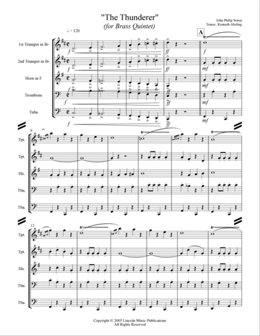 March - The Thunderer (for Brass Quintet) Brass Quintet scores gallery preview page 2