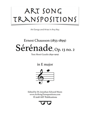 Book cover for CHAUSSON: Sérénade, Op. 13 no. 2 (transposed to E major)