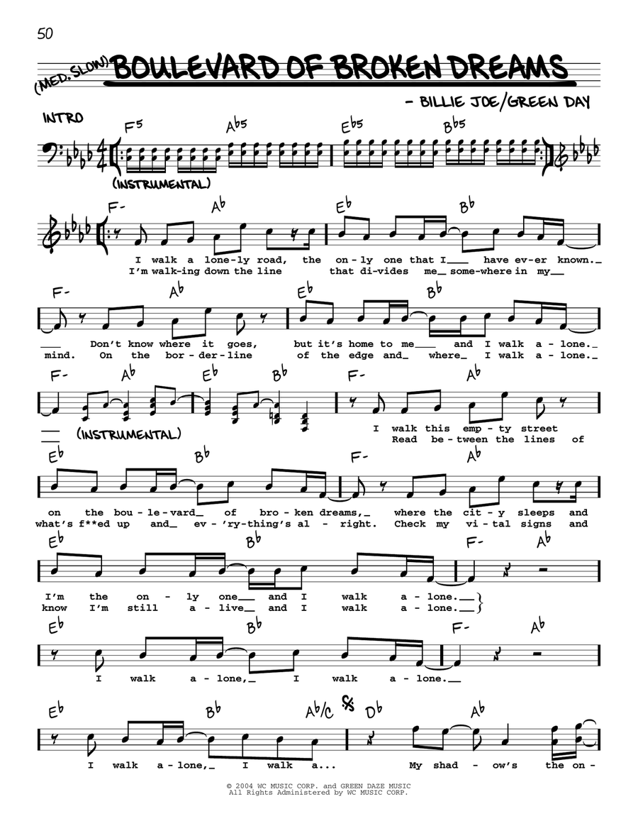 Boulevard Of Broken Dreams Voice scores gallery preview page 1