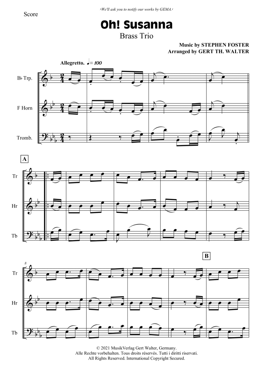 Oh! Susanna Oh! Susanna Horn scores gallery preview page 1