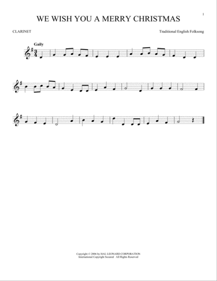 We Wish You A Merry Christmas Clarinet Solo scores gallery preview page 1