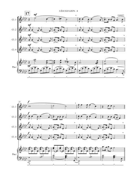 Užaugo Liepa - Lithuanian folk song for clarinet quartet & piano image number null