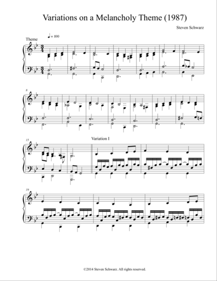 Variations on a Melancholy Theme (1987) Piano Solo scores gallery preview page 1