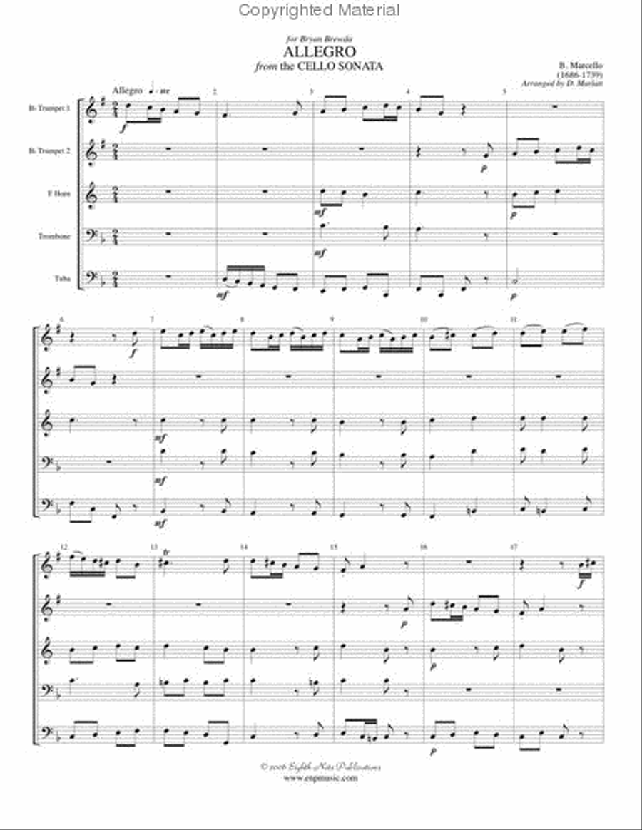 Allegro (from the Cello Sonata) Brass Quintet scores gallery preview page 2