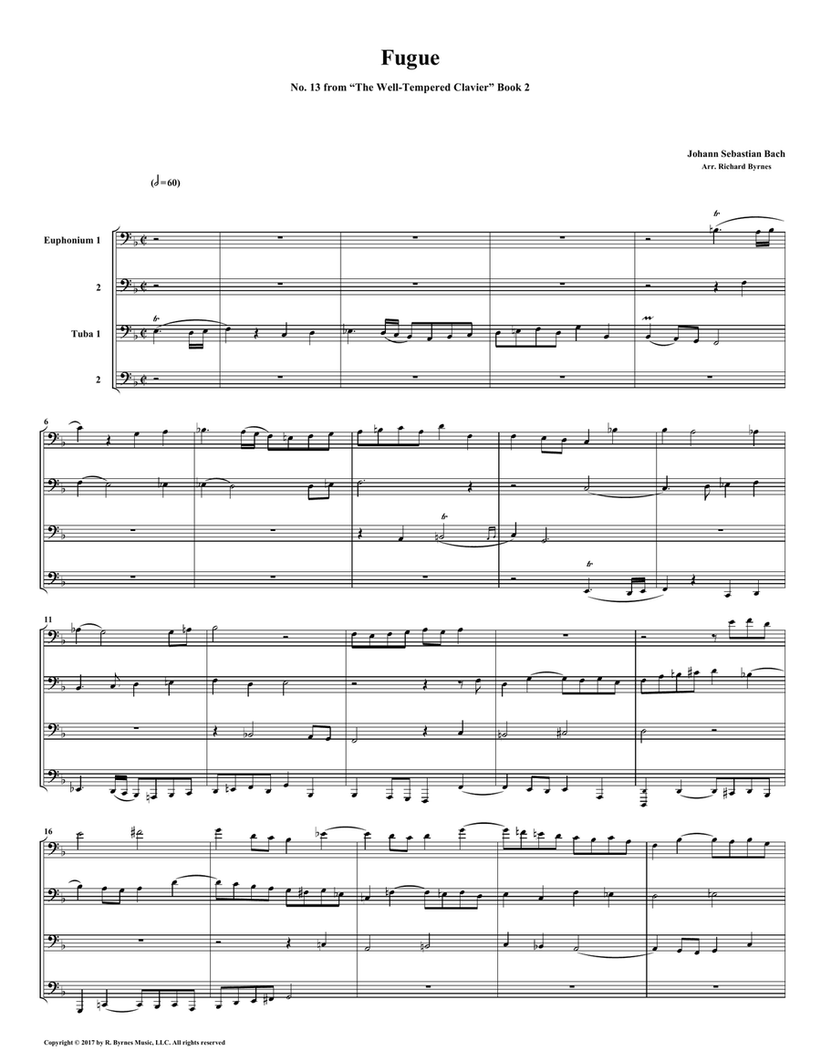 Fugue 13 from Well-Tempered Clavier, Book 2 (Euphonium-Tuba Quartet) Brass Quartet scores gallery preview page 1