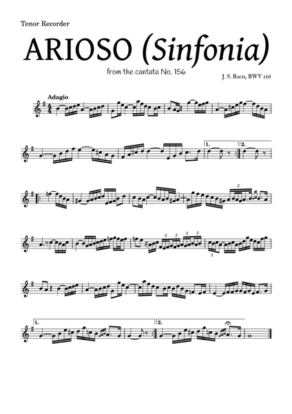 ARIOSO, by J. S. Bach (sinfonia) - for Tenor Recorder and accompaniment image number null