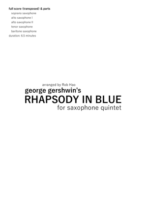 Book cover for Rhapsody in Blue - Gershwin, for Saxophone Quintet