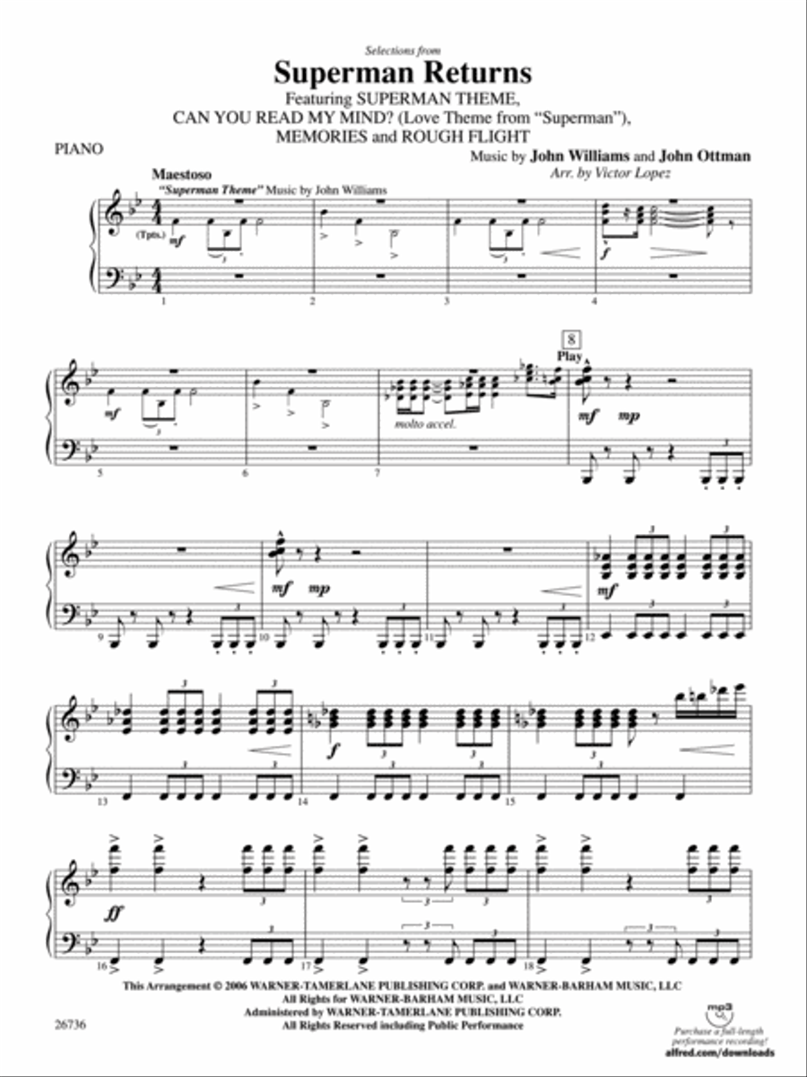 Superman Returns: Piano Accompaniment Concert Band scores gallery preview page 1