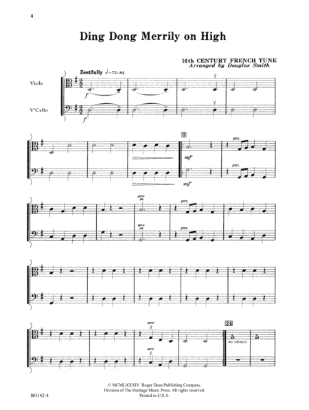 Christmas Folio for Four-Plus Strings - Viola/Cello