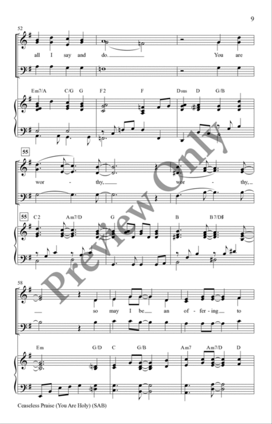 Ceaseless Praise (You Are Holy) SAB 3-Part scores gallery preview page 8